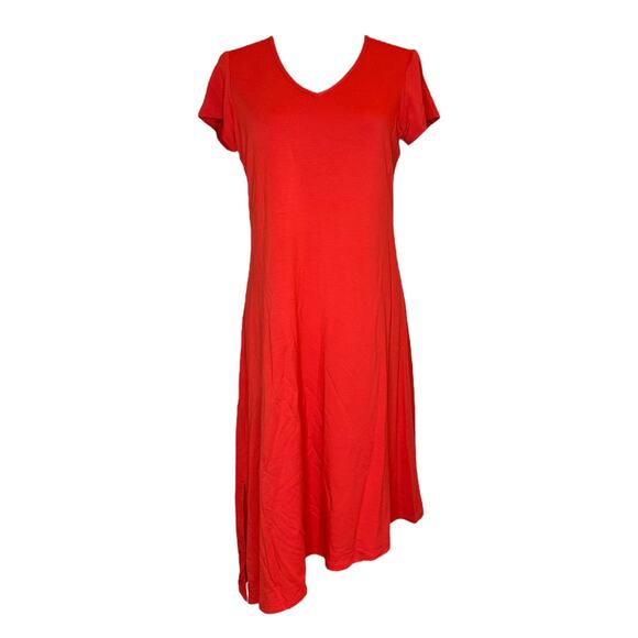 Women Bamboo Dress Size XXL Asymmetrical Short Sleeve Orange V-Neck Compli-K NWT - Picture 2 of 3